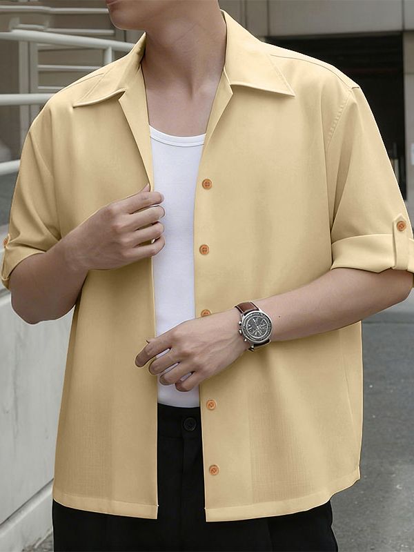 Men's Solid Color Casual Short Sleeve Shirt SKUL39365