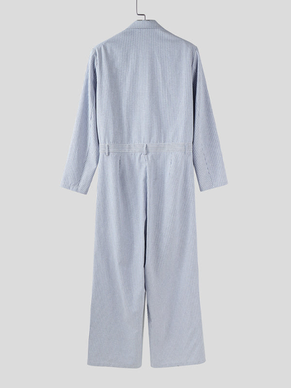 Mens Striped Casual Loose Long Sleeve Jumpsuit SKUL27277