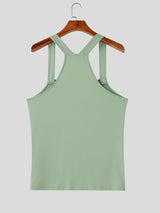 Men's Athletic Contrast Binding Square Neck Muscle Fit Tank SKUL71388