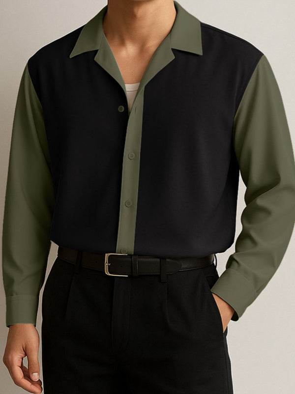 Men's Contrast Casual Long Sleeve Shirt SKUL30367