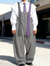 [Fabric Upgrade] Men's Avant-Garde High Waist Necktie Suspender Strap Baggy Wide Leg Overall SKUL68644