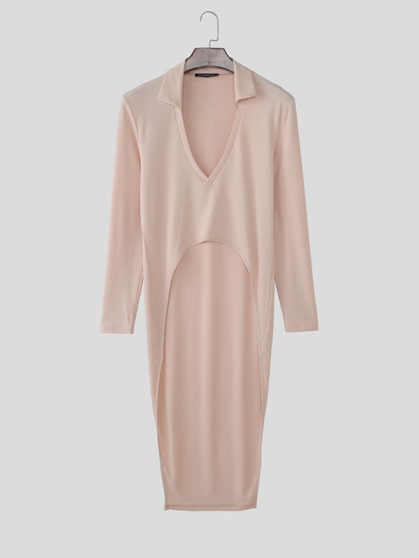 Men's Deconstructed Textured Long Hem Long Sleeve T-shirt SKUL53022