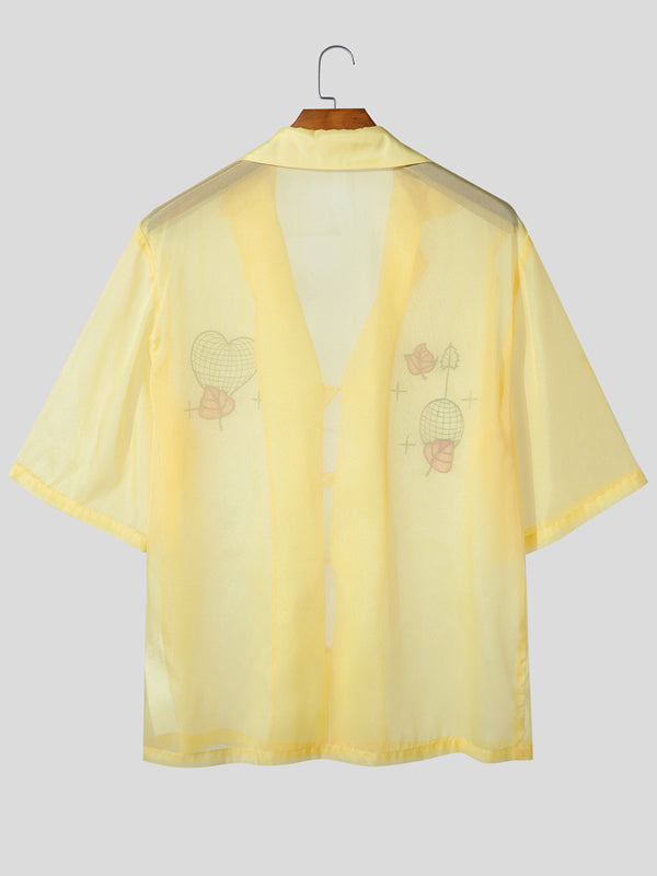 Men's Sheer Mesh Embroidered Short Sleeve Shirt SKUL22283