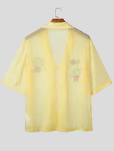 Men's Sheer Mesh Embroidered Short Sleeve Shirt SKUL22283