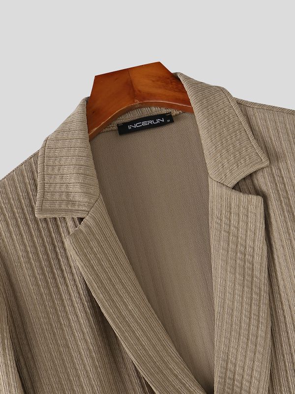 Men's Smart-Casual Ribbed Knit Plunging V-Neck Lapel Long Sleeve Shirt SKUL78979
