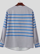 Men's Striped Print Off Shoulder Long Sleeve Shirt SKUL48583