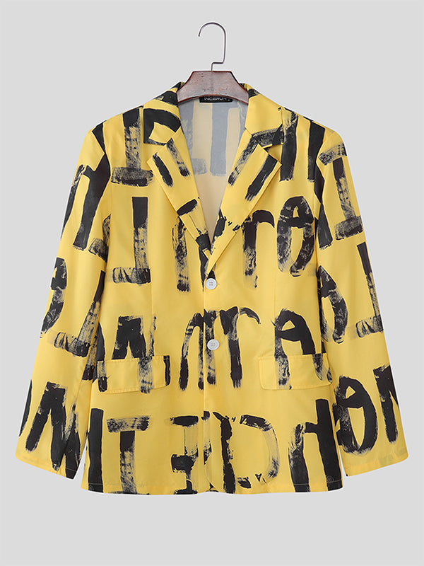Men's Colorblock Letter Print Long Sleeve Blazer SKUL25959