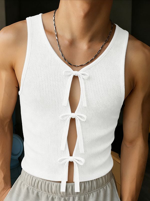 Men's Knitted Textured Lace Up Tank SKUL46003