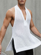 Men's Solid Color Hollow Zipper Mesh Tank SKUL57663