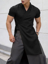 Men's Solid Color Tie Short Sleeve Cardigan SKUL60272