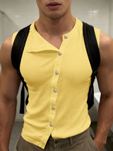 Men's Asymmetric Button Sleeveless Shirt SKUL58698