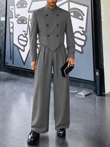 Men's Smart Chic Stage Runway Padded Shoulder V-Cut Bottom Two Pieces Outfit SKUL85361