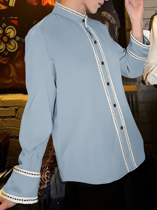 Men's Casual Contrast Color Long Sleeve Shirt SKUL45330