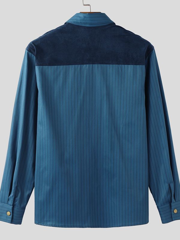 Men's Striped Colorblock Long Sleeve Shirt SKUL31844