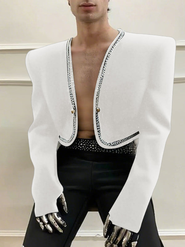 Men's Webbing Patchwork Cropped Long Sleeve Jacket SKUL25789