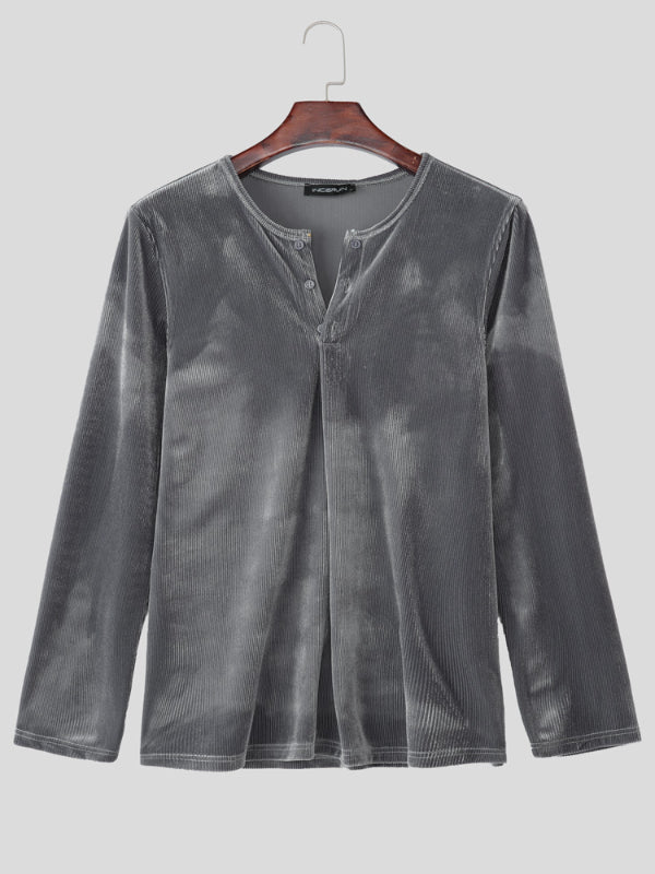 Men's Solid Textured V Neck Long Sleeve T-Shirt SKUL29585