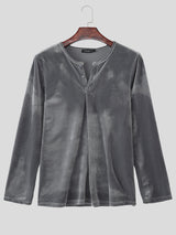 Men's Solid Textured V Neck Long Sleeve T-Shirt SKUL29585