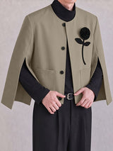 Men's Avant-Garde Chic Evening Gala 3D Rose Flower Slit Cape Sleeve Collarless Blazer SKUL86007