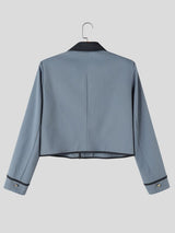Men's Smart Chic Art Exhibition Contrast Collar Piped Trim Five-Button Cropped Jacket SKUL85504