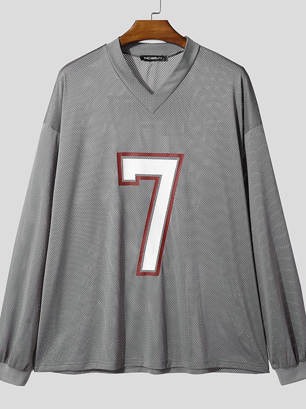 Men's Number 7 Print Mesh Long Sleeve T-Shirt SKUL35243
