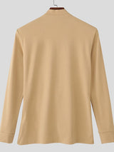 Men's Minimalist Asymmetrical Placket Deep V Neck Long Sleeve Shirt SKUL46281