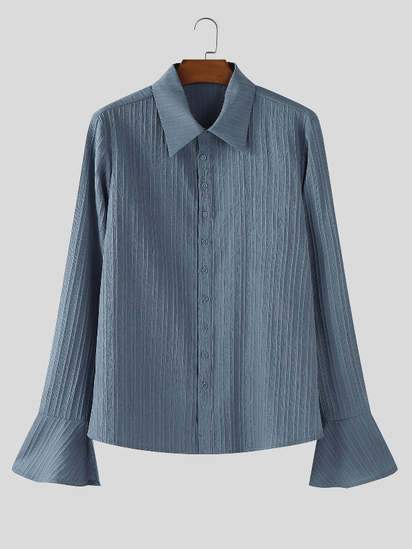 Men's Textured Flared Split Cuff Long Sleeve Shirt SKUL26978