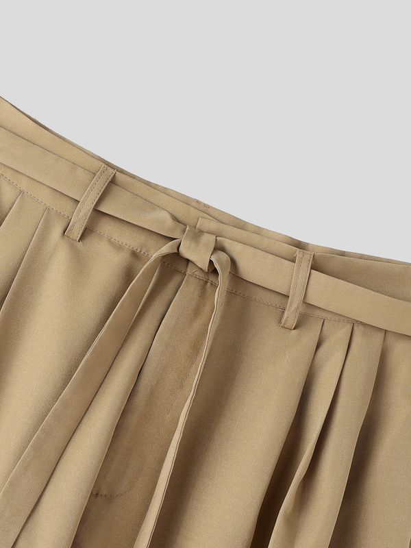 Men's Clean High Street Belted Pleated Wide-Leg Drape Pant SKUL78160