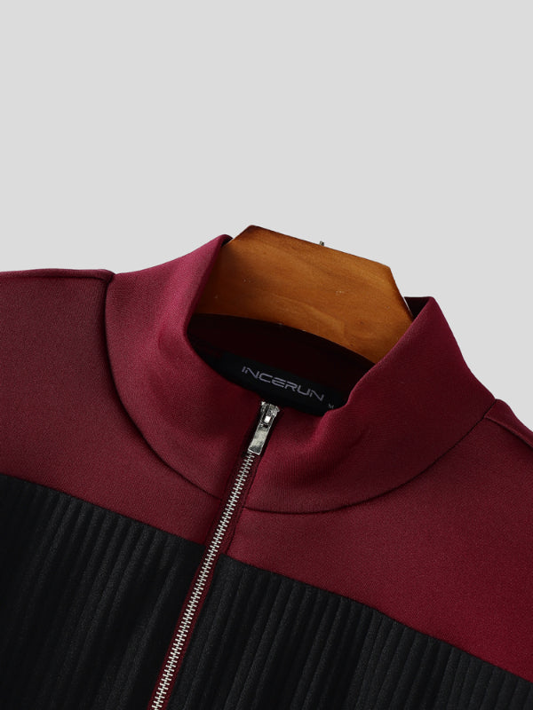 Men's Colorblock Cropped Long Sleeve Jacket SKUL25723