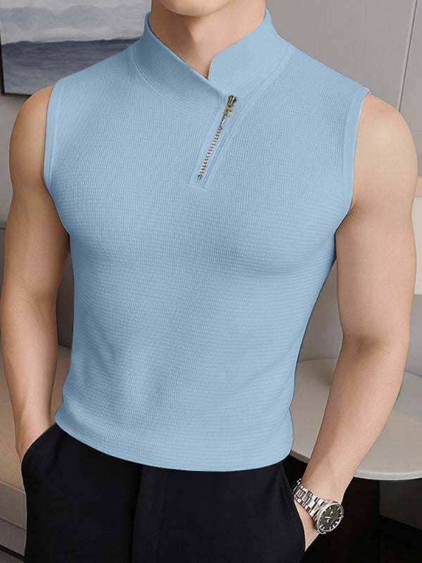 Mens Textured Knit Zipper Casual Tank SKUL17895