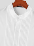 Mens Solid Pleated Stand Collar Casual Shirt SKUK29344