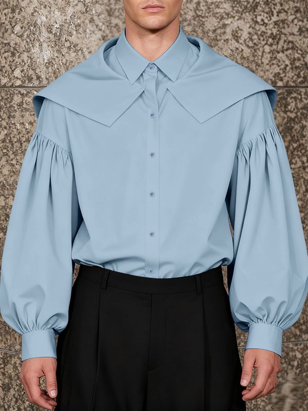 Men's Solid Color Shawl Long Sleeve Shirt SKUL42814