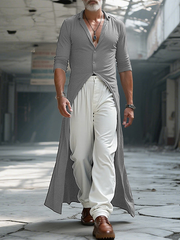 Men's Solid Color Long Hem Long Sleeve Shirt SKUL30804