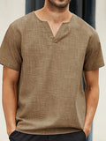 Mens Solid Notched Neck Short Sleeve T-Shirt SKUK09628