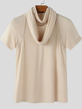 Men's Solid Color Knit Neck Warmer Short Sleeve T-shirt SKUL45176