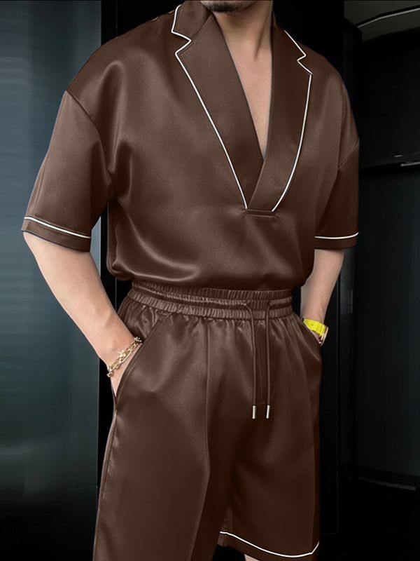 Men's Shiny Contrast Stripe Casual Two Pieces Outfit SKUL53187