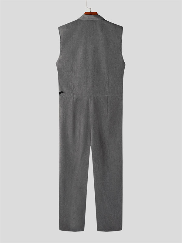 Mens Cutwork Design Lapel Sleeveless Jumpsuit SKUK05983