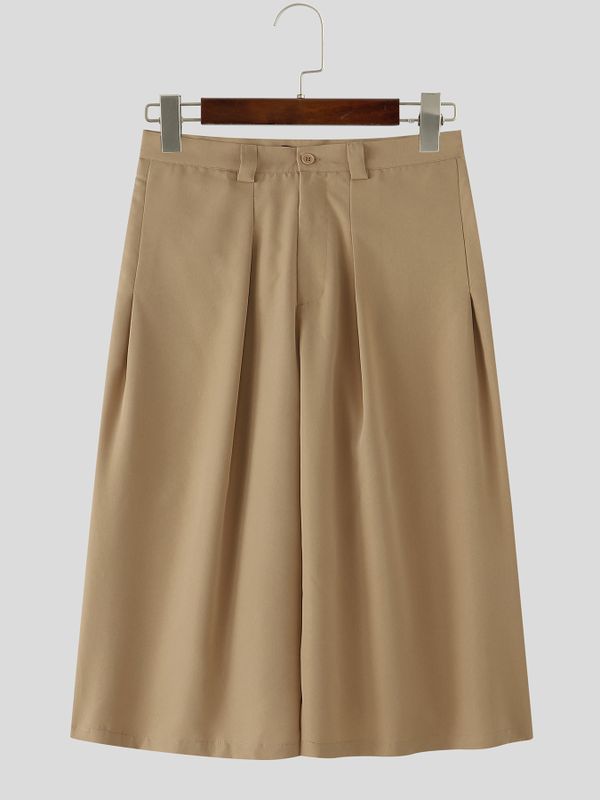 Men's Harajuku Streetwear Pleated Wide Leg Loose Casual Culotte Short SKUL68995