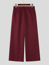 Men's Avant-Garde Pinstripe High-Waist Sailor Button Wide-Leg Pant SKUL63132