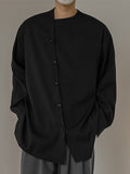 Mens Solid Oblique Placket Long Sleeve Shirt SKUK23669
