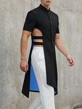 Men's Deconstructed Cut Out Long Hem Short Sleeve Shirt SKUL54570