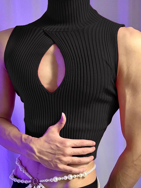 Men's Knit Textured Hollow Cropped Tank SKUL52631