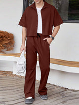 Men's Solid Color Casual Two Pieces Outfit SKUL36331