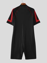 Men's Techwear Cycling Contrast Geometric Stripe Front Zipper Bodysuit SKUL63136