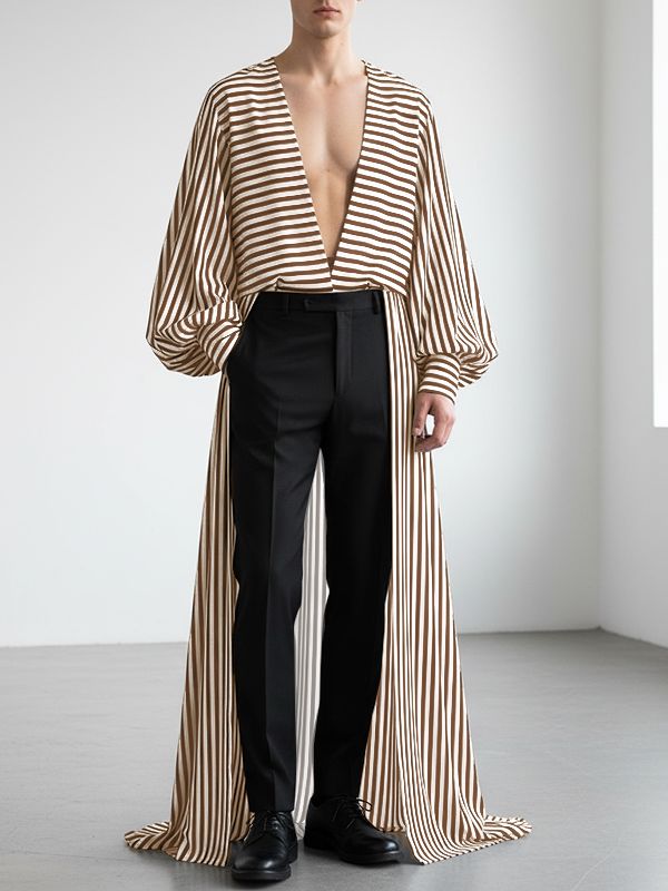 Men's Striped Asymmetrical Placket Long Sleeve Cardigan SKUL40324