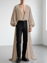 Men's Striped Asymmetrical Placket Long Sleeve Cardigan SKUL40324