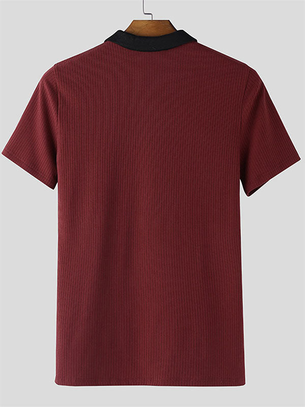 Men's Casual Textured Contrast Color Short Sleeve Shirt SKUL46318