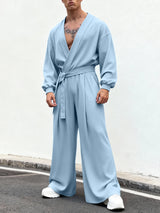 Men's Solid Color Cowl Neck Long Sleeve Jumpsuit SKUL45217