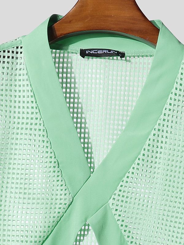 Men's Hollow Mesh Cropped Long Sleeve T-shirt SKUL46551