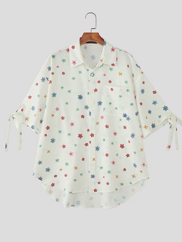 Men's Floral Print Bow Tie Half Sleeve Shirt SKUL41031