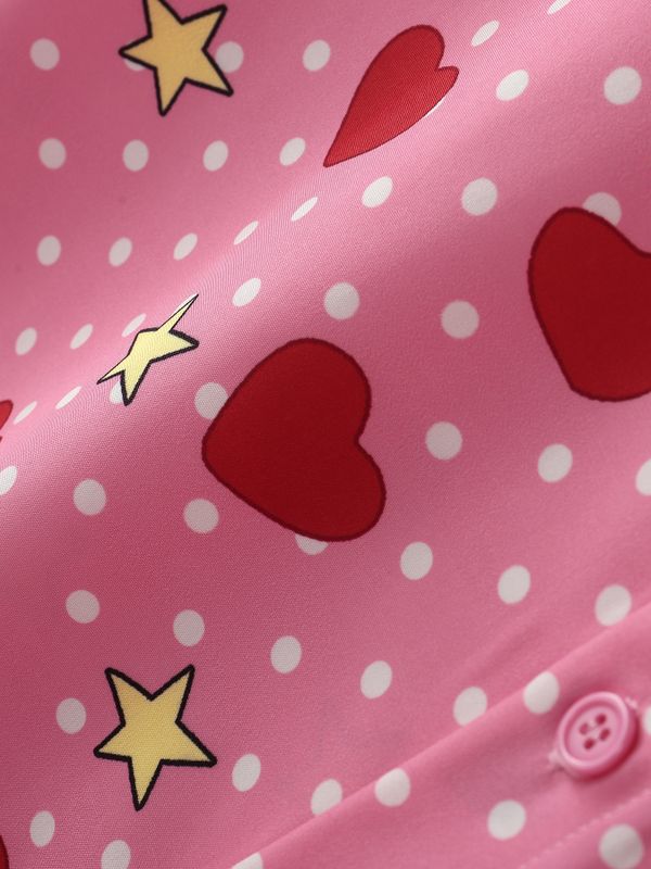 Men's Heart Star Polka Dot Print Half Sleeve Shirt SKUL54683